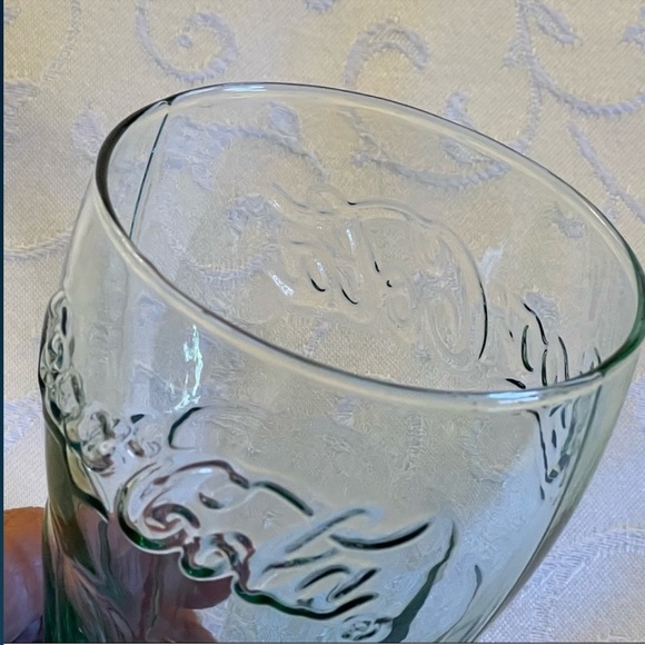 Three Light Green Coca Cola Embossed Contoured Drinking Glasses Tumblers - Picture 6 of 14